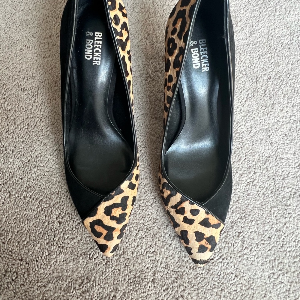 Brown and Black Peep-Toe Heels with Leopard Print